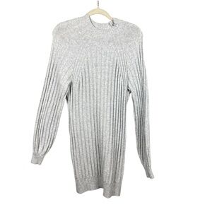 Hollister Sweater Dress Womens Large Gray Ribbed Sheath Long Sleeve Stretch Midi
